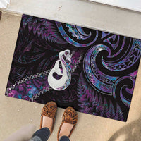 New Zealand Aotearoa Rubber Doormat Maori Manaia Paua Shell Glitter Purple