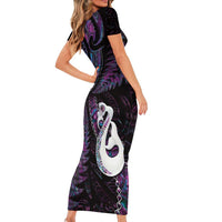 New Zealand Aotearoa Short Sleeve Bodycon Dress Maori Manaia Paua Shell Glitter Purple LT05 - Polynesian Pride