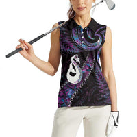 New Zealand Aotearoa Women Sleeveless Polo Shirt Maori Manaia Paua Shell Glitter Purple LT05 - Polynesian Pride