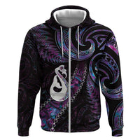 New Zealand Aotearoa Zip Hoodie Maori Manaia Paua Shell Glitter Purple LT05 Zip Hoodie Purple - Polynesian Pride