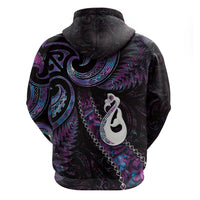 New Zealand Aotearoa Zip Hoodie Maori Manaia Paua Shell Glitter Purple LT05 - Polynesian Pride