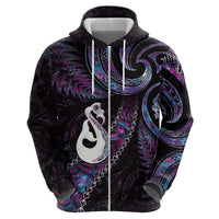 New Zealand Aotearoa Zip Hoodie Maori Manaia Paua Shell Glitter Purple LT05 - Polynesian Pride