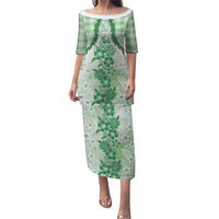 Aloha Hawaii Palaka Family Matching Puletasi and Hawaiian Shirt Green Plumeria Lei LT05 Mom's Dress Green - Polynesian Pride