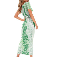 Aloha Hawaii Palaka Family Matching Short Sleeve Bodycon Dress and Hawaiian Shirt Green Plumeria Lei LT05 - Polynesian Pride