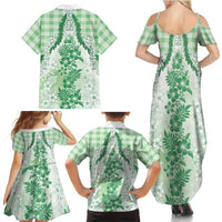 Aloha Hawaii Palaka Family Matching Summer Maxi Dress and Hawaiian Shirt Green Plumeria Lei LT05 - Polynesian Pride
