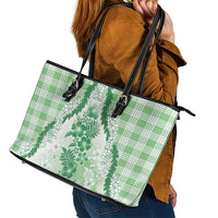 Aloha Hawaii Palaka Leather Tote Bag Green Plumeria Lei - Polynesian Pride
