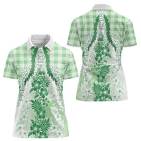 Aloha Hawaii Palaka Women Polo Shirt Green Plumeria Lei - Polynesian Pride