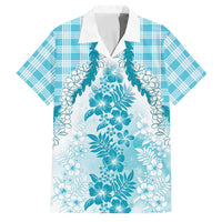 Aloha Hawaii Palaka Family Matching Mermaid Dress and Hawaiian Shirt Blue Plumeria Lei LT05 Dad's Shirt - Short Sleeve Blue - Polynesian Pride