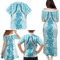 Aloha Hawaii Palaka Family Matching Puletasi and Hawaiian Shirt Blue Plumeria Lei LT05 - Polynesian Pride