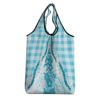 Aloha Hawaii Palaka Grocery Bag Blue Plumeria Lei - Polynesian Pride