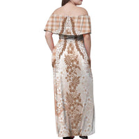Aloha Hawaii Palaka Family Matching Off Shoulder Maxi Dress and Hawaiian Shirt Beige Plumeria Lei LT05 - Polynesian Pride