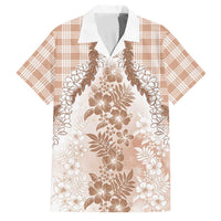 Aloha Hawaii Palaka Family Matching Summer Maxi Dress and Hawaiian Shirt Beige Plumeria Lei LT05 Dad's Shirt - Short Sleeve Beige - Polynesian Pride