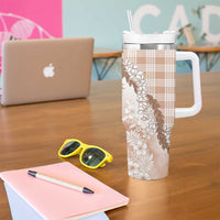 Aloha Hawaii Palaka Tumbler With Handle Beige Plumeria Lei - Polynesian Pride