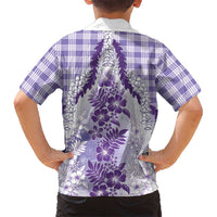 Aloha Hawaii Palaka Family Matching Mermaid Dress and Hawaiian Shirt Purple Plumeria Lei LT05 - Polynesian Pride