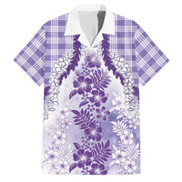 Aloha Hawaii Palaka Family Matching Off The Shoulder Long Sleeve Dress and Hawaiian Shirt Purple Plumeria Lei LT05 Dad's Shirt - Short Sleeve Purple - Polynesian Pride