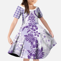 Aloha Hawaii Palaka Family Matching Off Shoulder Maxi Dress and Hawaiian Shirt Purple Plumeria Lei LT05 Daughter's Dress Purple - Polynesian Pride