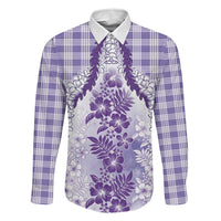 Aloha Hawaii Palaka Family Matching Off Shoulder Maxi Dress and Hawaiian Shirt Purple Plumeria Lei LT05 Dad's Shirt - Long Sleeve Purple - Polynesian Pride