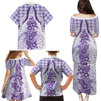 Aloha Hawaii Palaka Family Matching Puletasi and Hawaiian Shirt Purple Plumeria Lei LT05 - Polynesian Pride
