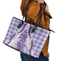 Aloha Hawaii Palaka Leather Tote Bag Purple Plumeria Lei - Polynesian Pride