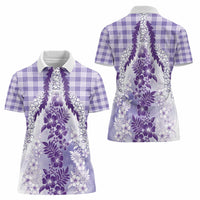 Aloha Hawaii Palaka Women Polo Shirt Purple Plumeria Lei LT05 - Polynesian Pride