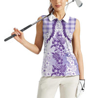 Aloha Hawaii Palaka Women Sleeveless Polo Shirt Purple Plumeria Lei LT05 - Polynesian Pride