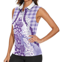 Aloha Hawaii Palaka Women Sleeveless Polo Shirt Purple Plumeria Lei LT05 - Polynesian Pride