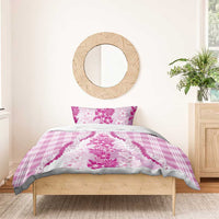 Aloha Hawaii Palaka Bedding Set Pink Plumeria Lei - Polynesian Pride