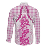 Aloha Hawaii Palaka Family Matching Long Sleeve Bodycon Dress and Hawaiian Shirt Pink Plumeria Lei LT05 - Polynesian Pride