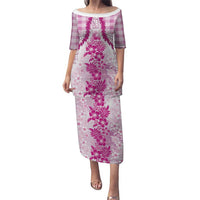 Aloha Hawaii Palaka Family Matching Puletasi and Hawaiian Shirt Pink Plumeria Lei LT05 Mom's Dress Pink - Polynesian Pride