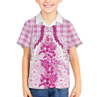 Aloha Hawaii Palaka Family Matching Puletasi and Hawaiian Shirt Pink Plumeria Lei LT05 Son's Shirt Pink - Polynesian Pride