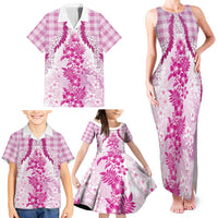 Aloha Hawaii Palaka Family Matching Tank Maxi Dress and Hawaiian Shirt Pink Plumeria Lei LT05 - Polynesian Pride
