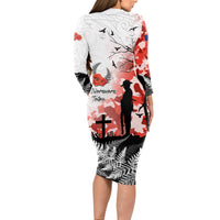 Kei Wareware Tatou New Zealand ANZAC Day Long Sleeve Bodycon Dress Lest We Forget LT05 - Polynesian Pride