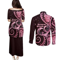 New Zealand Valentine Couples Matching Puletasi and Long Sleeve Button Shirt Aroha Sweet Pink Piwakawaka LT05 - Polynesian Pride