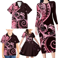 New Zealand Valentine Family Matching Long Sleeve Bodycon Dress and Hawaiian Shirt Aroha Sweet Pink Piwakawaka LT05 - Polynesian Pride