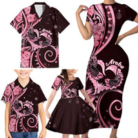 New Zealand Valentine Family Matching Short Sleeve Bodycon Dress and Hawaiian Shirt Aroha Sweet Pink Piwakawaka LT05 - Polynesian Pride