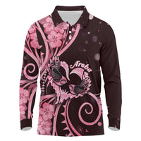 New Zealand Valentine Long Sleeve Polo Shirt Aroha Sweet Pink Piwakawaka LT05 Pink - Polynesian Pride
