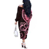 New Zealand Valentine Off The Shoulder Long Sleeve Dress Aroha Sweet Pink Piwakawaka LT05 - Polynesian Pride