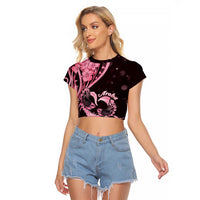 New Zealand Valentine Raglan Cropped T Shirt Aroha Sweet Pink Piwakawaka LT05 Female Pink - Polynesian Pride