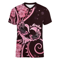 New Zealand Valentine Women V-Neck T-Shirt Aroha Sweet Pink Piwakawaka LT05 Female Pink - Polynesian Pride
