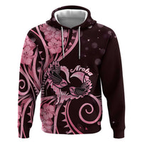 New Zealand Valentine Zip Hoodie Aroha Sweet Pink Piwakawaka LT05 Pullover Hoodie Pink - Polynesian Pride