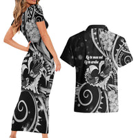 New Zealand Valentine Couples Matching Short Sleeve Bodycon Dress and Hawaiian Shirt Aroha Gray Piwakawaka LT05 - Polynesian Pride