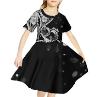 New Zealand Valentine Kid Short Sleeve Dress Aroha Gray Piwakawaka LT05 - Polynesian Pride