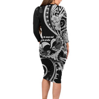 New Zealand Valentine Long Sleeve Bodycon Dress Aroha Gray Piwakawaka LT05 - Polynesian Pride