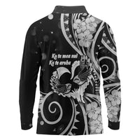 New Zealand Valentine Long Sleeve Polo Shirt Aroha Gray Piwakawaka LT05 - Polynesian Pride