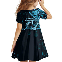 New Zealand Valentine Family Matching Off Shoulder Short Dress and Hawaiian Shirt Aroha Cyan Piwakawaka LT05 - Polynesian Pride
