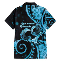 New Zealand Valentine Family Matching Short Sleeve Bodycon Dress and Hawaiian Shirt Aroha Cyan Piwakawaka LT05 - Polynesian Pride