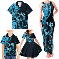 New Zealand Valentine Family Matching Tank Maxi Dress and Hawaiian Shirt Aroha Cyan Piwakawaka LT05 - Polynesian Pride