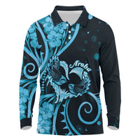 New Zealand Valentine Long Sleeve Polo Shirt Aroha Cyan Piwakawaka LT05 Cyan - Polynesian Pride