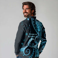New Zealand Valentine Long Sleeve Polo Shirt Aroha Cyan Piwakawaka LT05 - Polynesian Pride