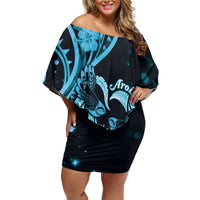 New Zealand Valentine Off Shoulder Short Dress Aroha Cyan Piwakawaka LT05 Women Cyan - Polynesian Pride